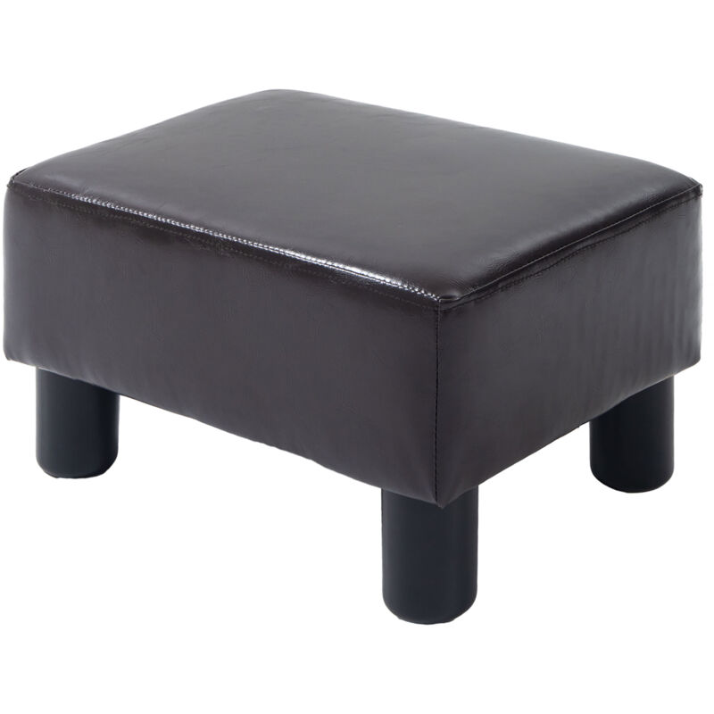 foto del prodotto homcom pouf poggiapiedi imbottito in finta pelle marrone 40x30x24cm