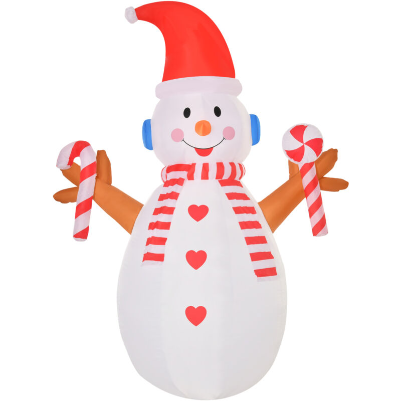 foto del prodotto homcom pupazzo di neve gonfiabile altezza 240cm con cappello e luci a led bianco