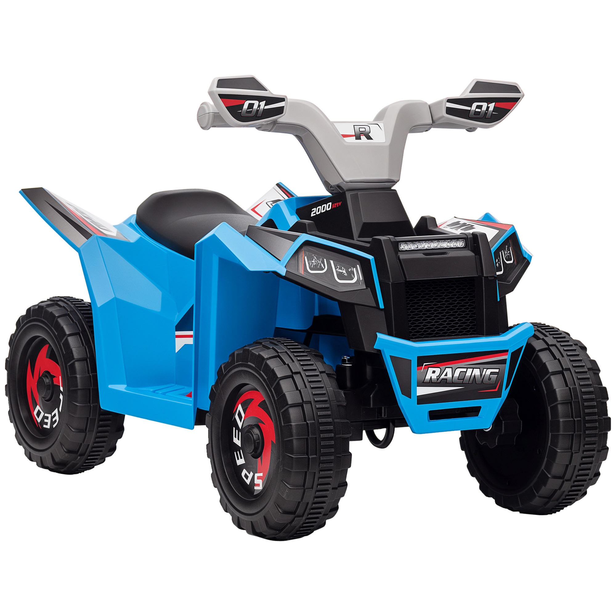 foto del prodotto homcom quad per bambini 18-36 mesi in pp e metallo, velocità max 2.5 km h, 70x41.5x48.5 cm, blu grigio e nero aosom