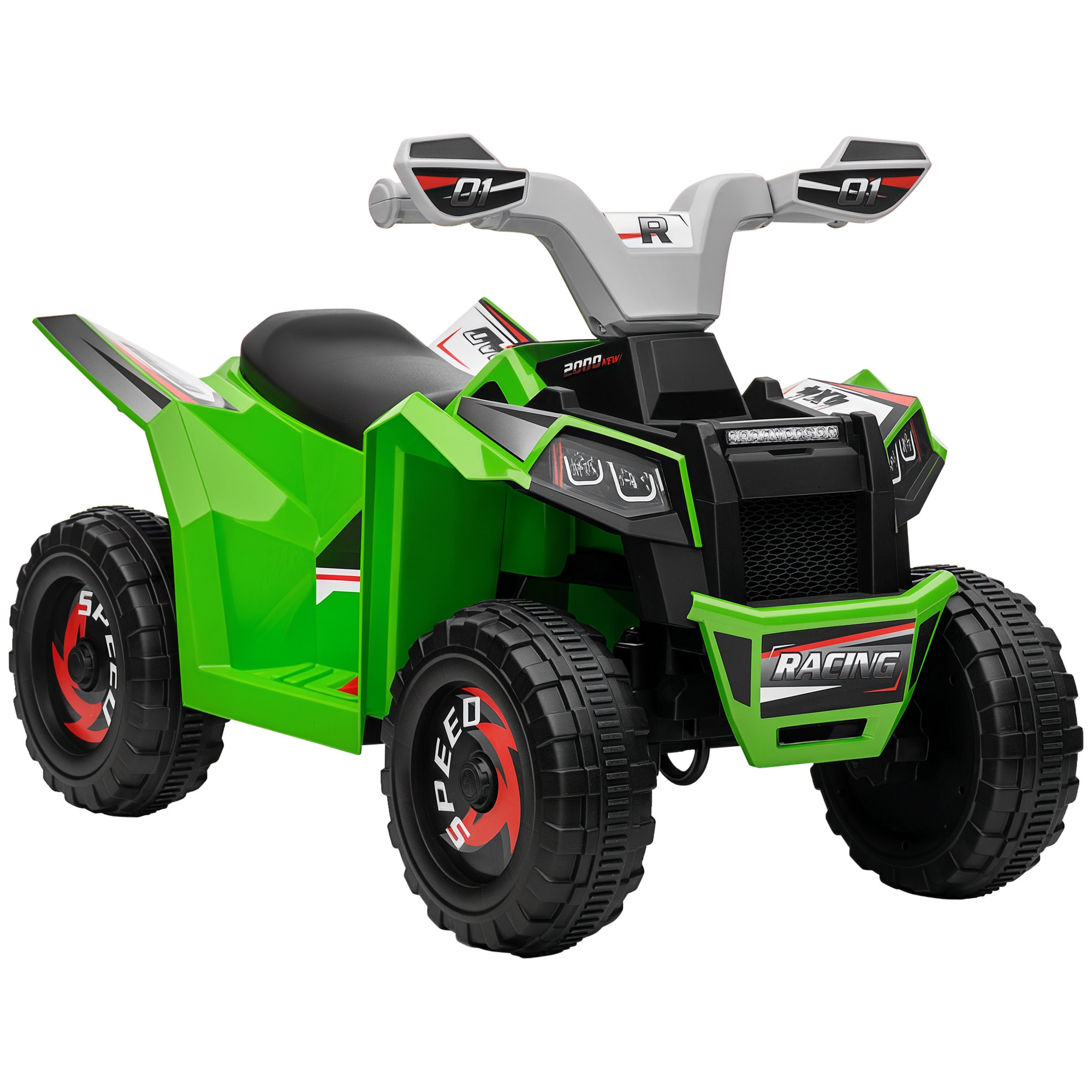 foto del prodotto homcom quad per bambini 18-36 mesi in pp e metallo, velocità max 2.5 km h, 70x41.5x48.5 cm, verde grigio e nero aosom