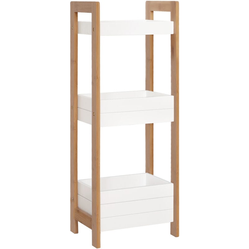 foto del prodotto homcom scaffale 3 ripiani mobiletto bagno multiuso in legno mdf e bamb bianco