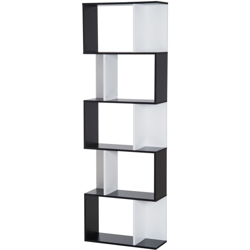 foto del prodotto homcom scaffale libreria a 5 ripiani in truciolato bianco e nero 60x24x184.5 cm