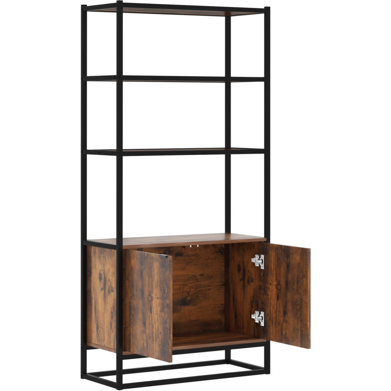 foto del prodotto homcom - scaffale libreria a muro con ante e 3 ripiani in legno e metallo nero