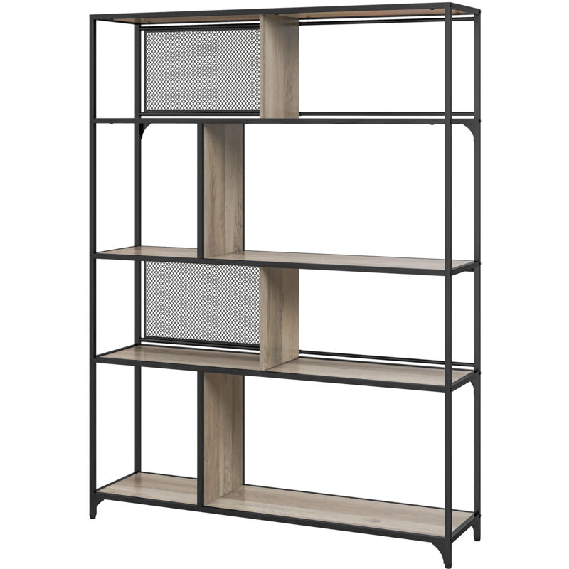 foto del prodotto homcom scaffale libreria industriale a 5 livelli nero grigio