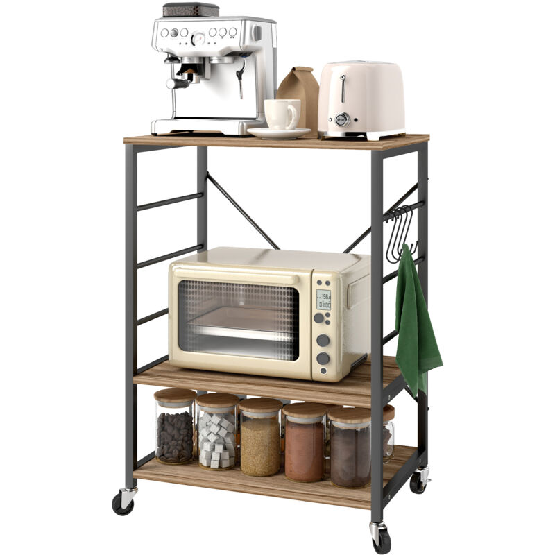 foto del prodotto homcom scaffale per cucina a 3 livelli stile industriale con ruote e ganci teak