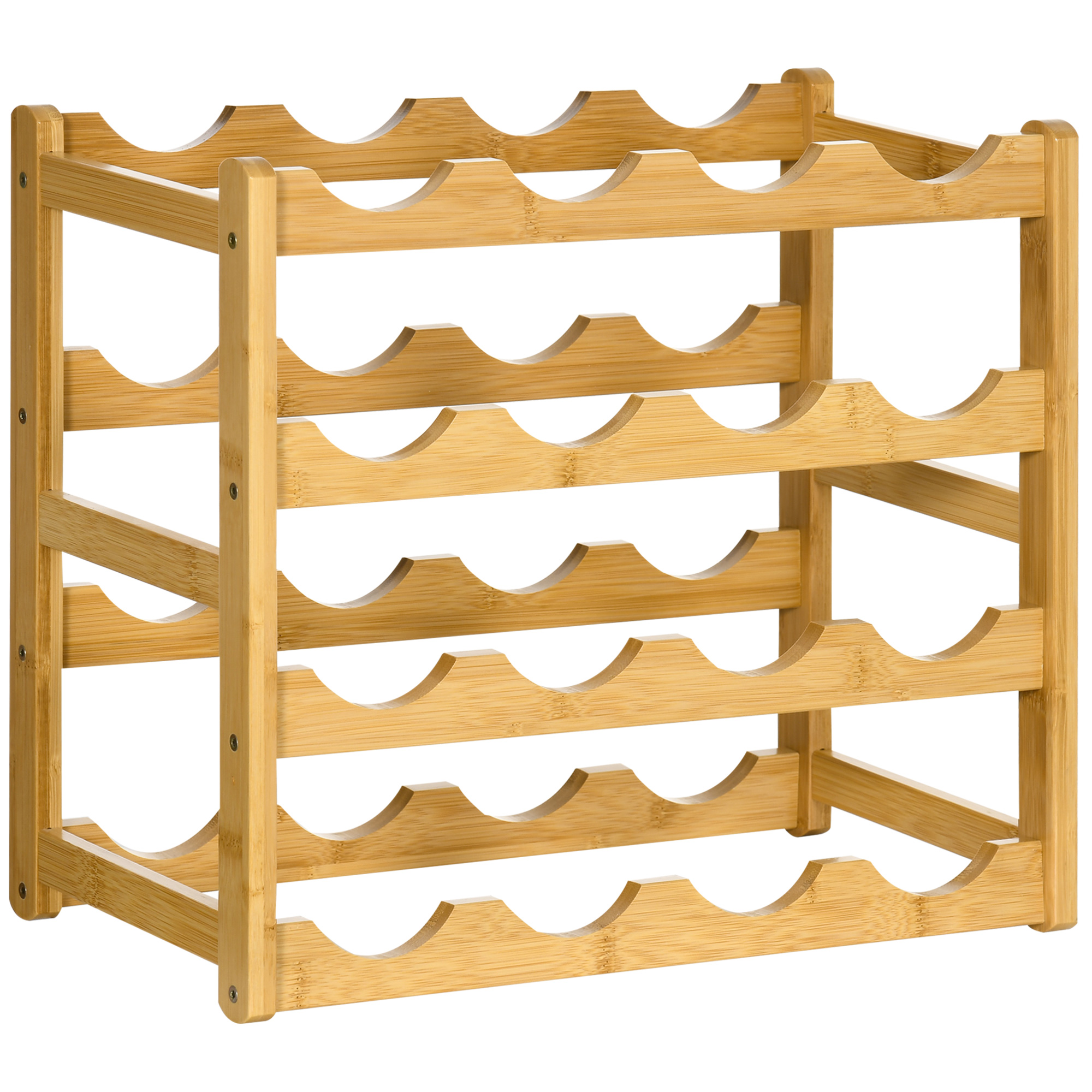 foto del prodotto homcom scaffale portabottiglie vino a 4 livelli per 16 bottiglie in legno di bambù, 43x23.5x38cm aosom