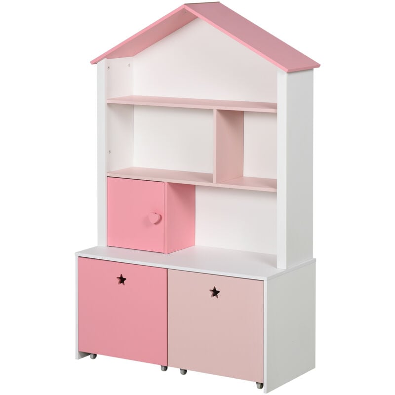 foto del prodotto homcom scaffale portagiochi rosa per cameretta bimbi con 2 cassetti estraibili