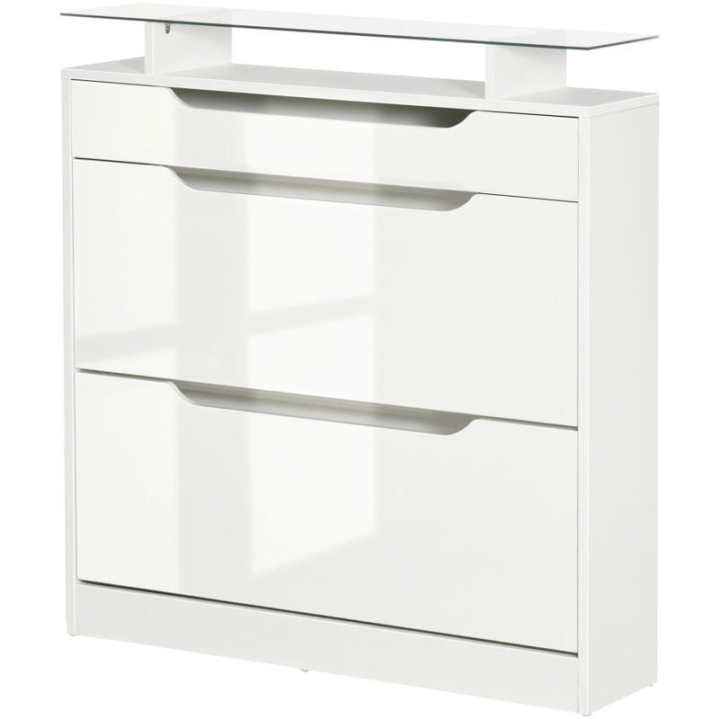 foto del prodotto homcom scarpiera il legno 2 cassetti per 16 scarpe 89x23x96cm bianco lucido