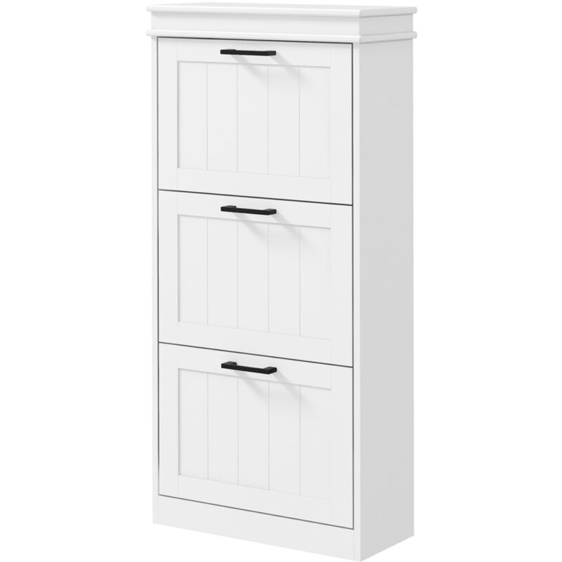 foto del prodotto homcom scarpiera moderna compatta con 3 cassetti per 15 paia di scarpe bianco