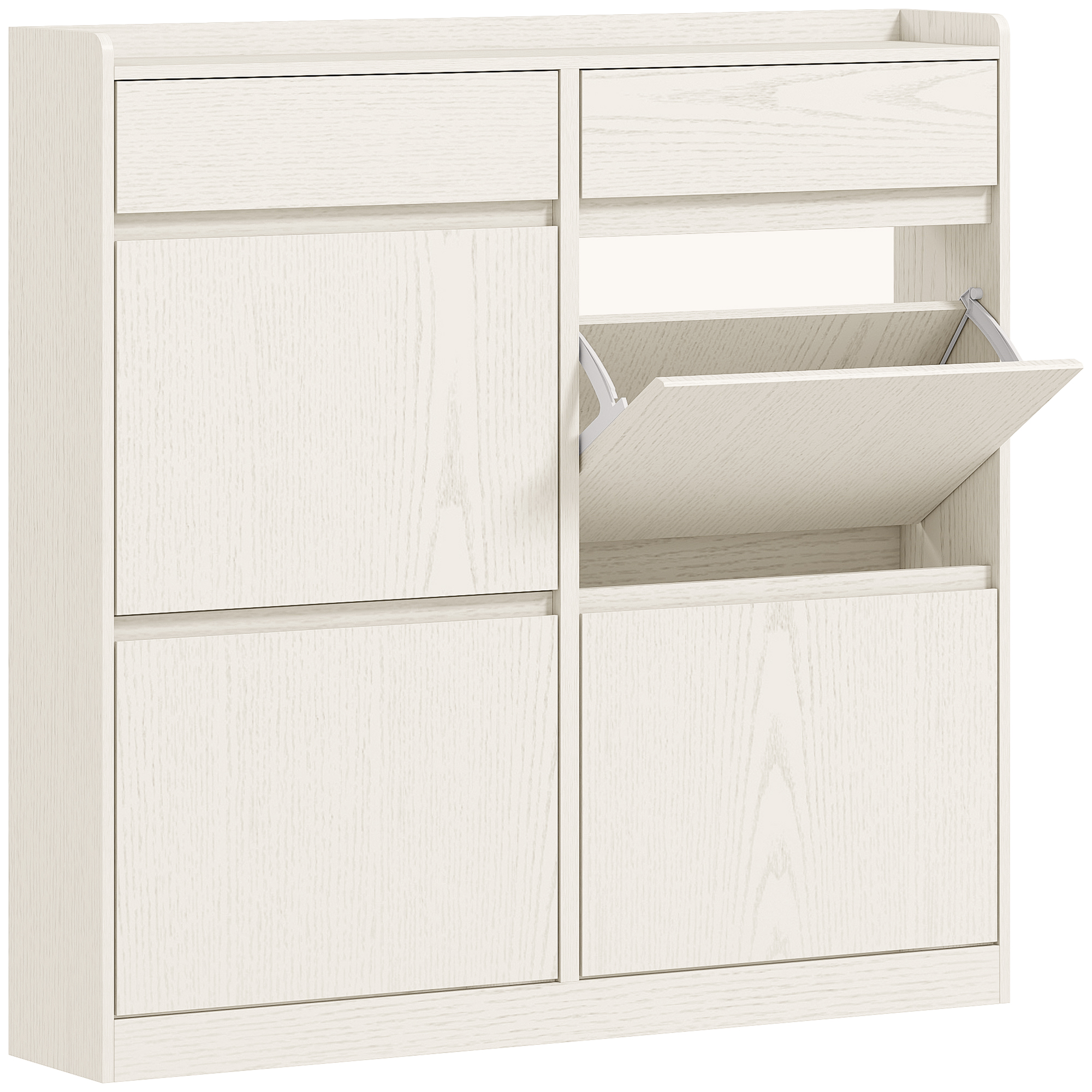 foto del prodotto homcom scarpiera slim in legno con 4 cassetti a ribalta e 2 cassetti scorrevoli, 98x19.2x95.3 cm, bianco aosom italy