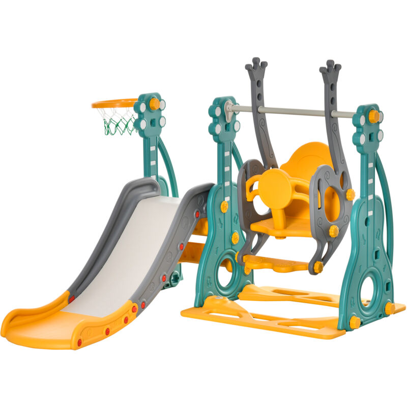 foto del prodotto homcom scivolo per bambini 18 mesi con altalena e canestro in hdpe multicolore