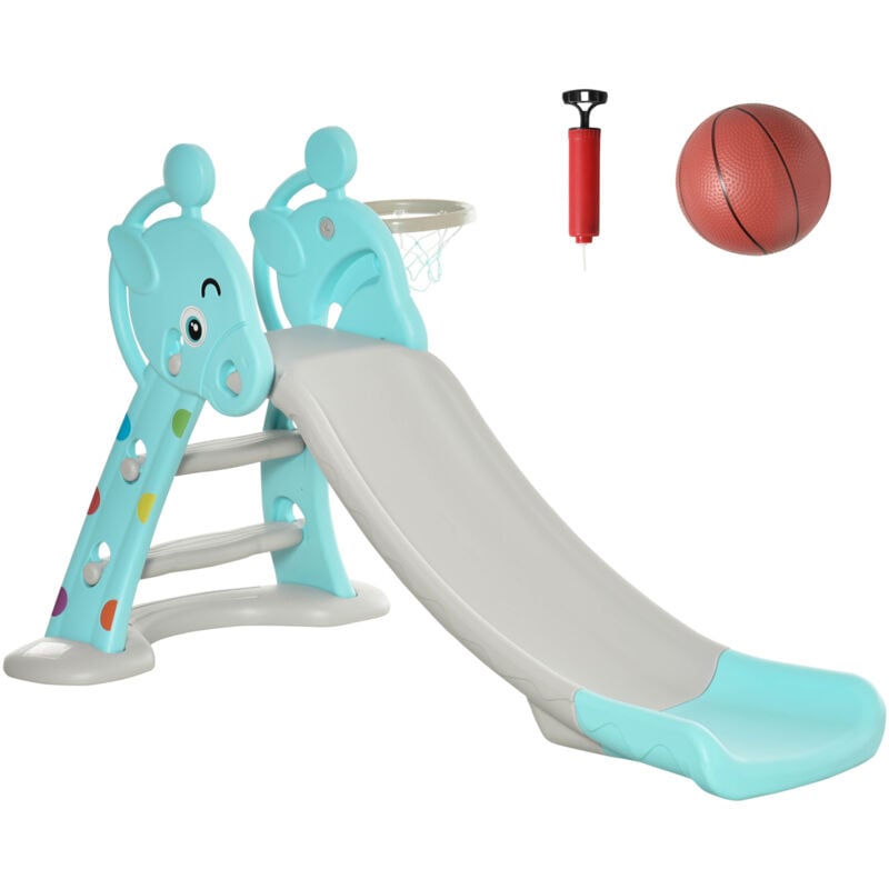 foto del prodotto homcom scivolo per bambini con canestro basket et 2 4 anni 147x82x85.5cm