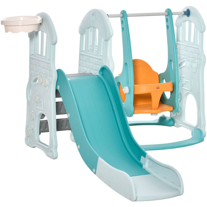 foto del prodotto homcom scivolo per bimbi 3 in 1 con altalena regolabile e canestro 149x186x98cm