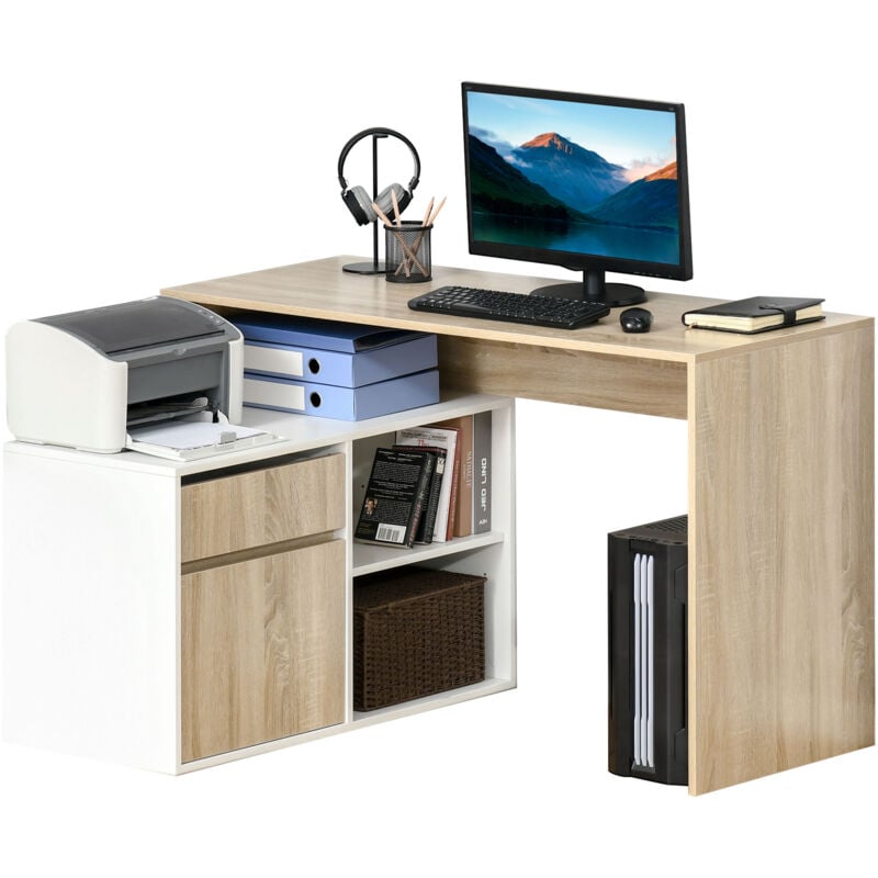 foto del prodotto homcom scrivania ad angolo in legno per computer da ufficio o studio rovere