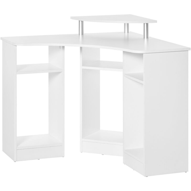foto del prodotto homcom scrivania angolare in legno scrivania porta pc con ripiano monitor bianco