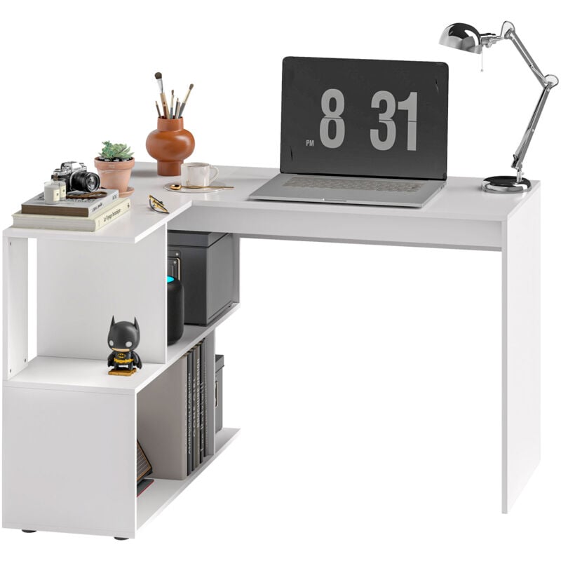 foto del prodotto homcom scrivania angolare moderna con 4 ripiani in legno 120x100x77 cm bianco