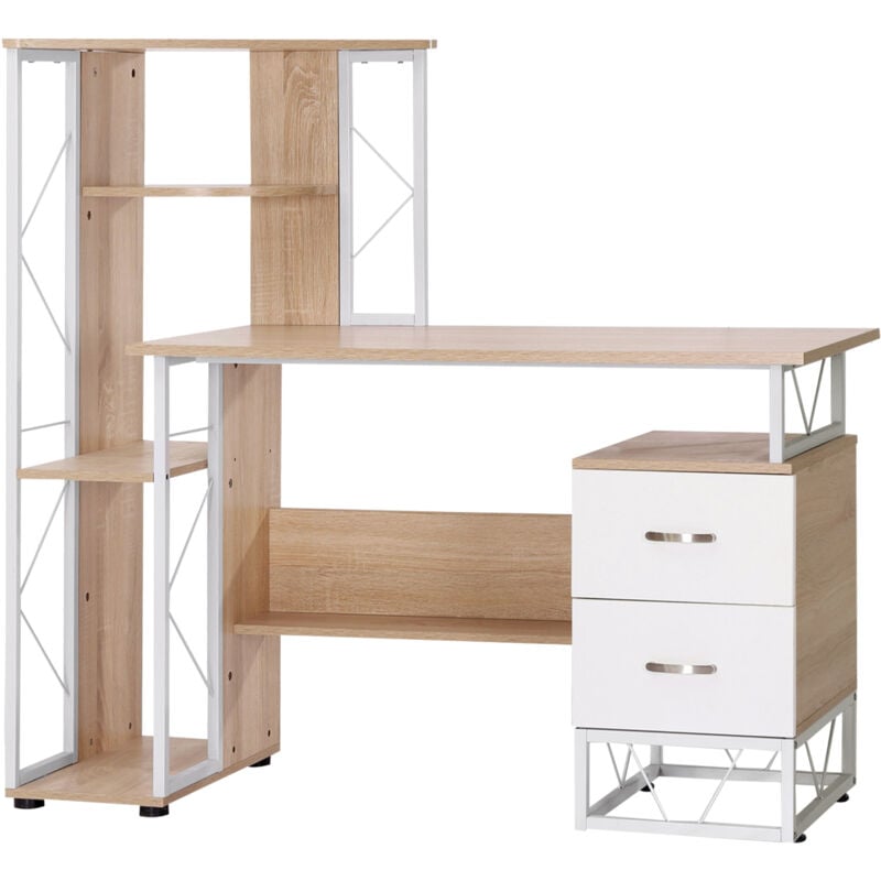 foto del prodotto homcom scrivania bianca in legno con cassetti e libreria salvaspazio per camera