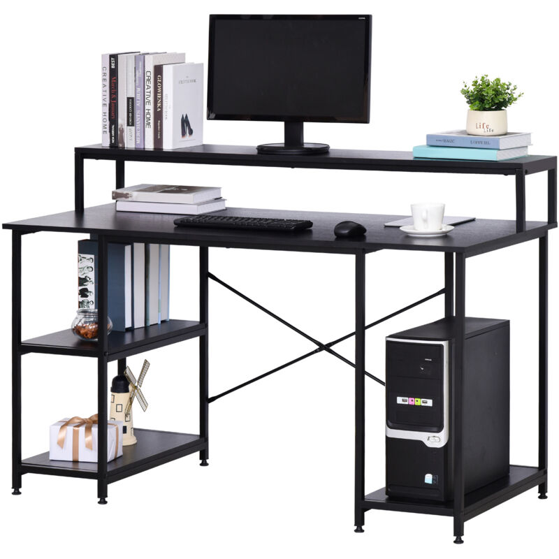 foto del prodotto homcom scrivania computer per ufficio con ripiani monitor e cpu nera 140x60x93cm