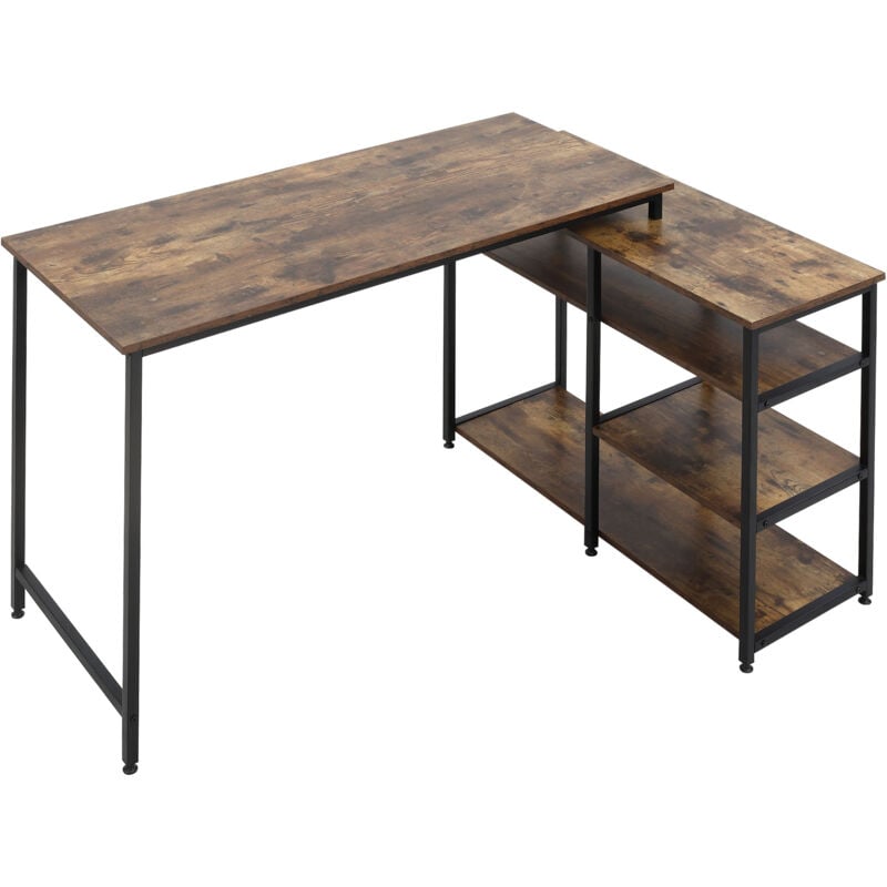 foto del prodotto homcom scrivania con libreria 3 ripiani angolare in stile industriale marrone