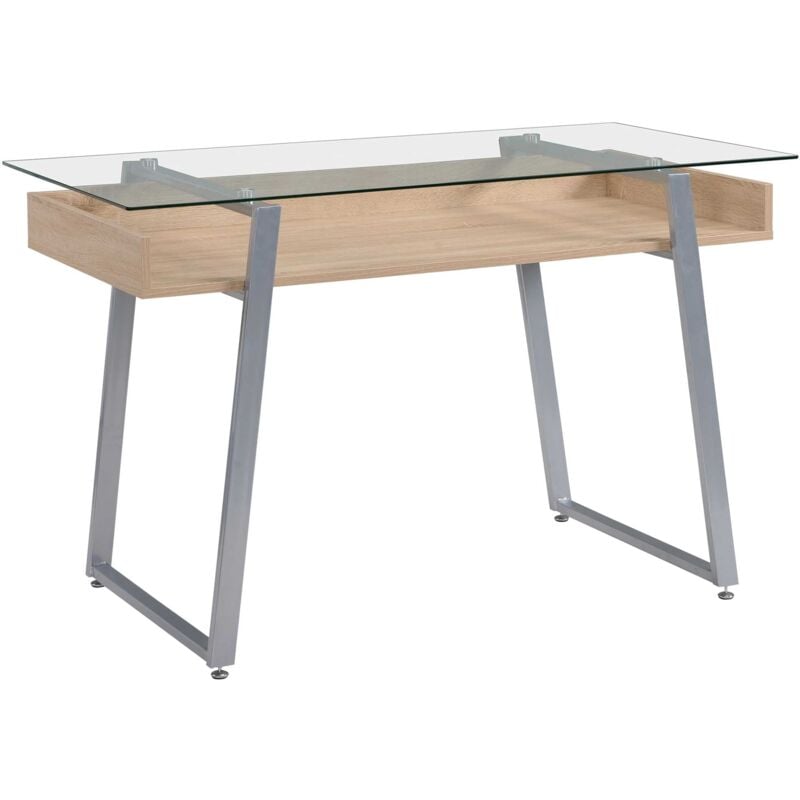 foto del prodotto homcom scrivania da computer di design in vetro legno e acciaio per casa ufficio