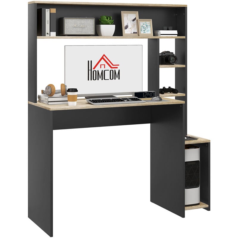 foto del prodotto homcom scrivania in legno con ripiani e supporto per cpu 114x45x138cm grigio