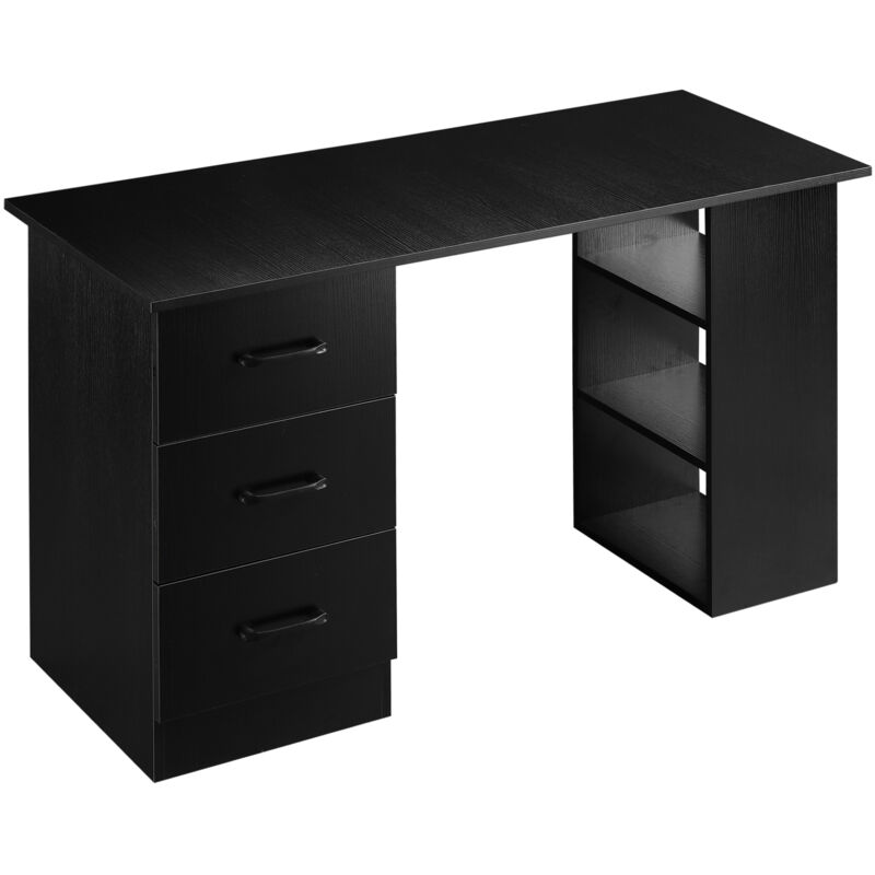 foto del prodotto homcom scrivania in legno moderna con 3 ripiani e 3 cassetti 120x49x72cm nero