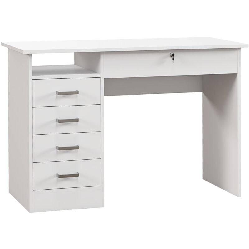 foto del prodotto homcom scrivania moderna 5 cassetti con serratura e vano aperto 110x50x76cm