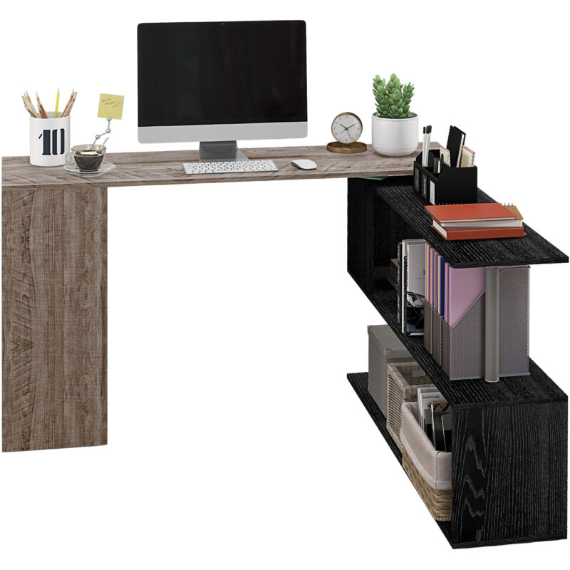 foto del prodotto homcom scrivania moderna a l salvaspazio con ripiano a s in legno grigio
