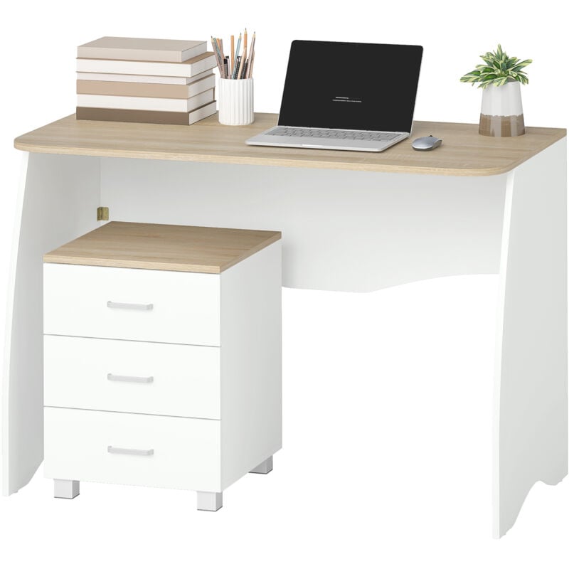 foto del prodotto homcom scrivania moderna con 3 cassetti in legno per camera e ufficio bianco