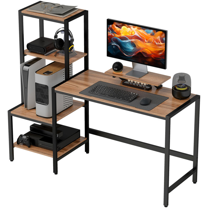 foto del prodotto homcom scrivania moderna con 4 ripiani e supporto monitor 150x48x125cm marrone