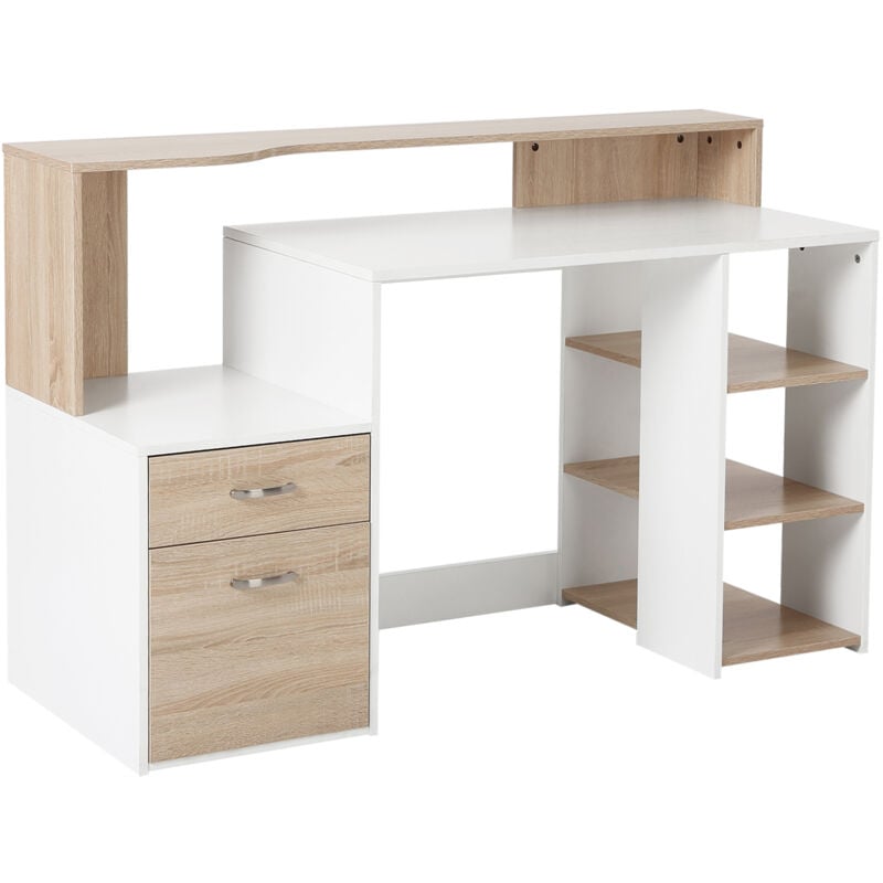 foto del prodotto homcom scrivania moderna per computer con cassetti e 3 ripiani in legno mdf