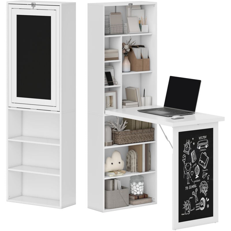 foto del prodotto homcom scrivania moderna pieghevole con libreria e lavagna 98x51x153 cm bianco