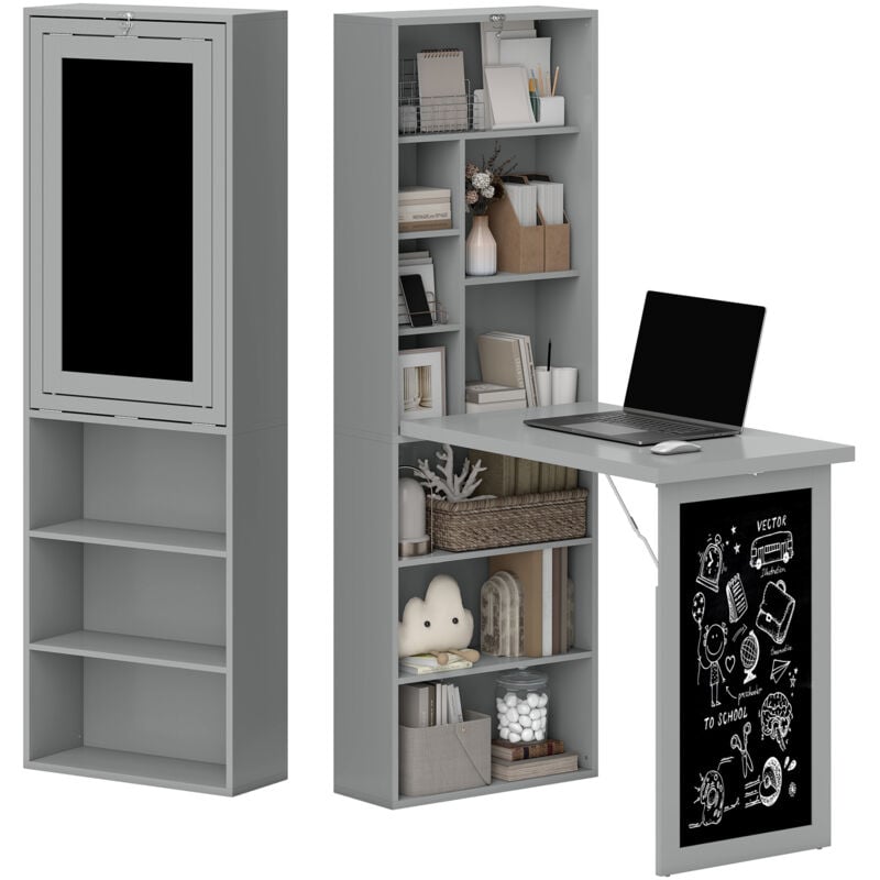 foto del prodotto homcom scrivania moderna pieghevole con libreria e lavagna 98x51x153cm grigio