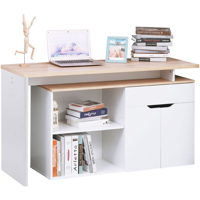 foto del prodotto homcom scrivania pc angolare con piano estraibile e libreria legno e bianco