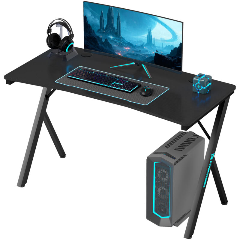 foto del prodotto homcom scrivania pc gaming con luci led rgb e gambe a k in mdf e acciaio nero