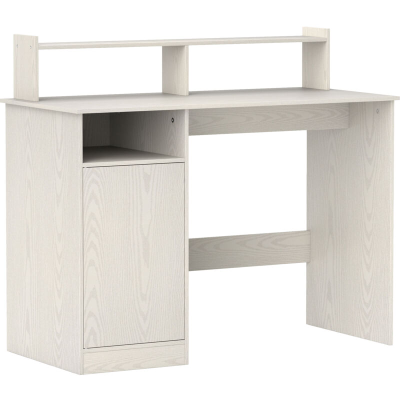 foto del prodotto homcom scrivania per pc con supporto per monitor, armadietto e ripiani crema