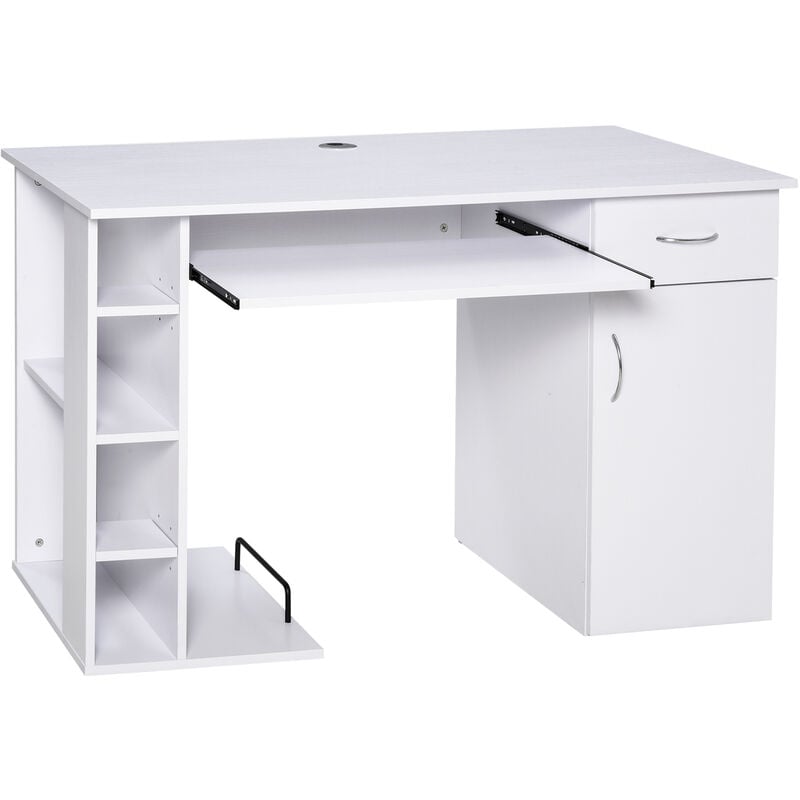 foto del prodotto homcom scrivania per pc ergonomica con mensole piano tastiera estraibile bianca