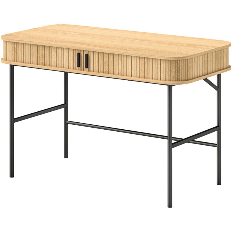 foto del prodotto homcom scrivania per ufficio con ante scanalate legno e acciaio 120x60x76.5cm