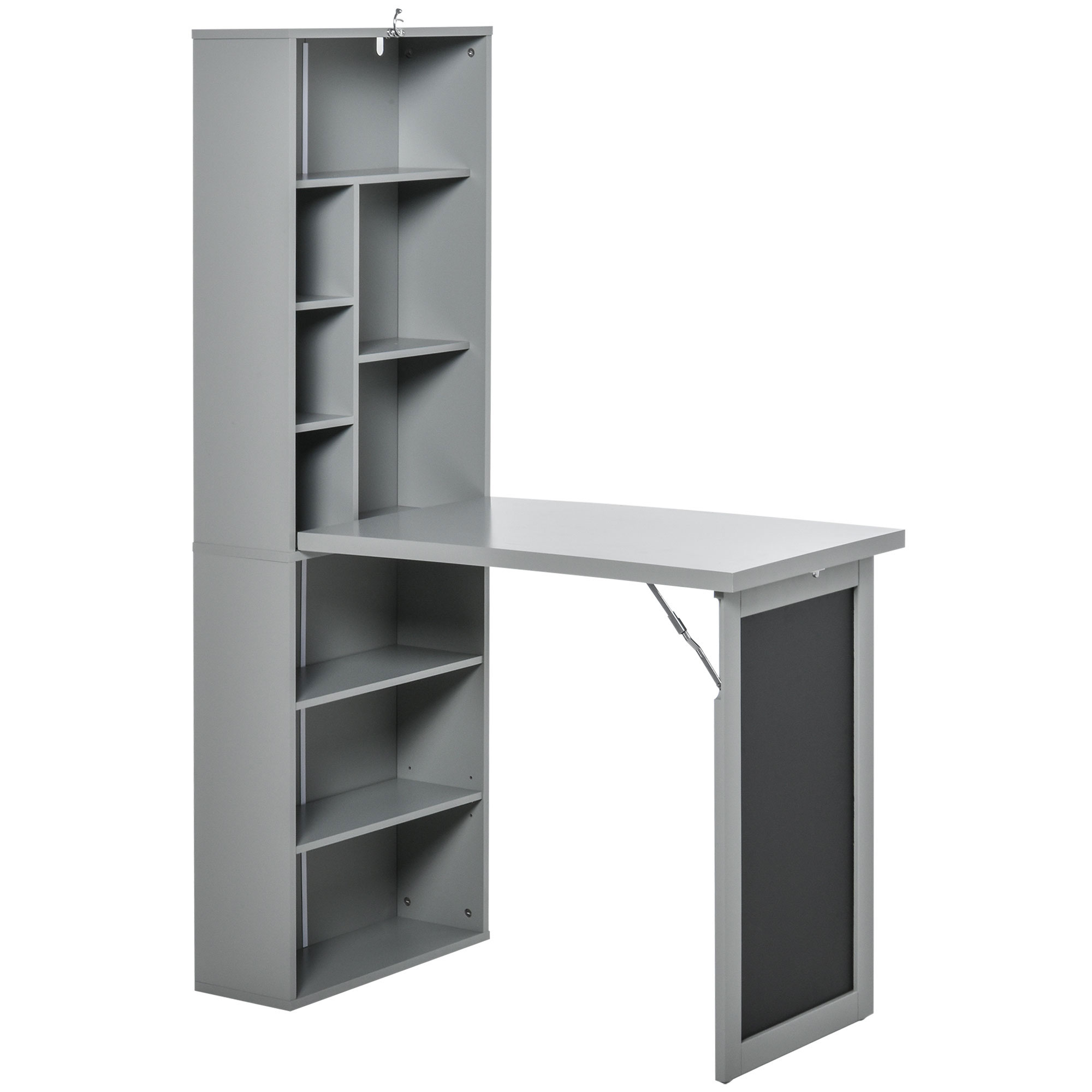foto del prodotto homcom scrivania pieghevole salvaspazio con libreria e lavagna per ufficio e casa, 98x51x153cm, grigio