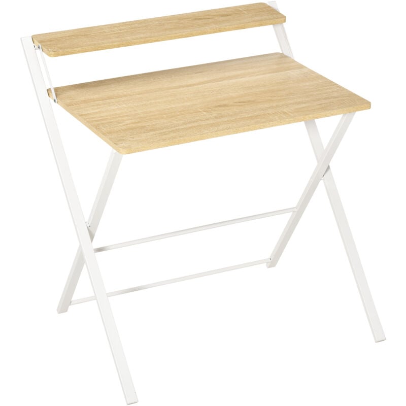 foto del prodotto homcom scrivania pieghevole salvaspazio con mensola legno metallo 81.5x70x84cm