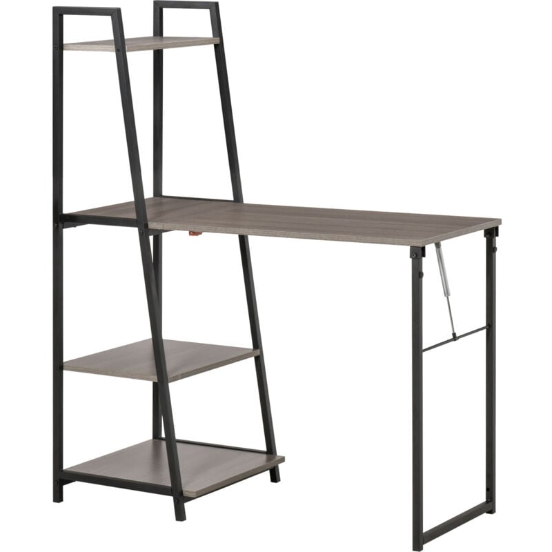 foto del prodotto homcom scrivania pieghevole salvaspazio e 4 ripiani metallo nero e legno grigio