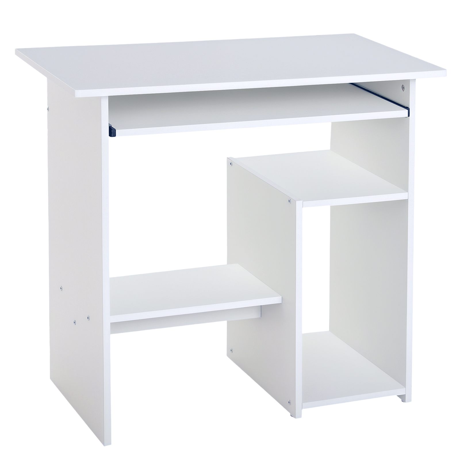foto del prodotto homcom scrivania porta pc moderna salvaspazio, ripiano per cpu e mensola tastiera estraibile in legno, 80x45x75cm, bianco aosom
