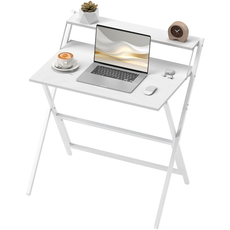 foto del prodotto homcom scrivania richiudibile con ripiano per monitor, 81.5x62x86.5 cm bianco