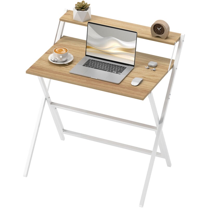 foto del prodotto homcom scrivania richiudibile con ripiano per monitor, 81.5x62x86.5 cm, legno