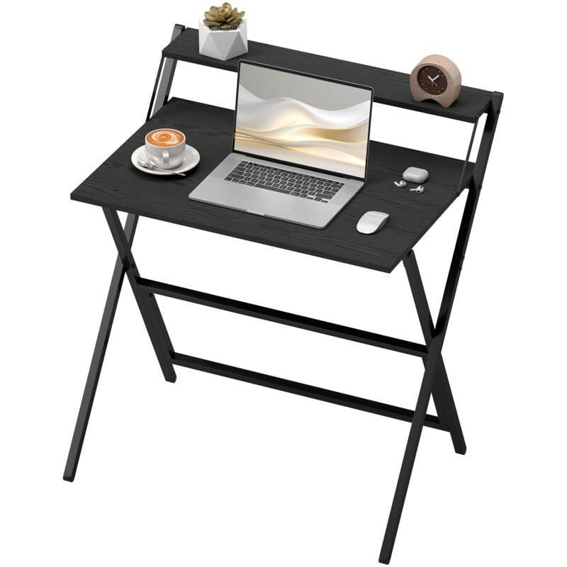 foto del prodotto homcom scrivania richiudibile con ripiano per monitor, 81.5x62x86.5 cm nero
