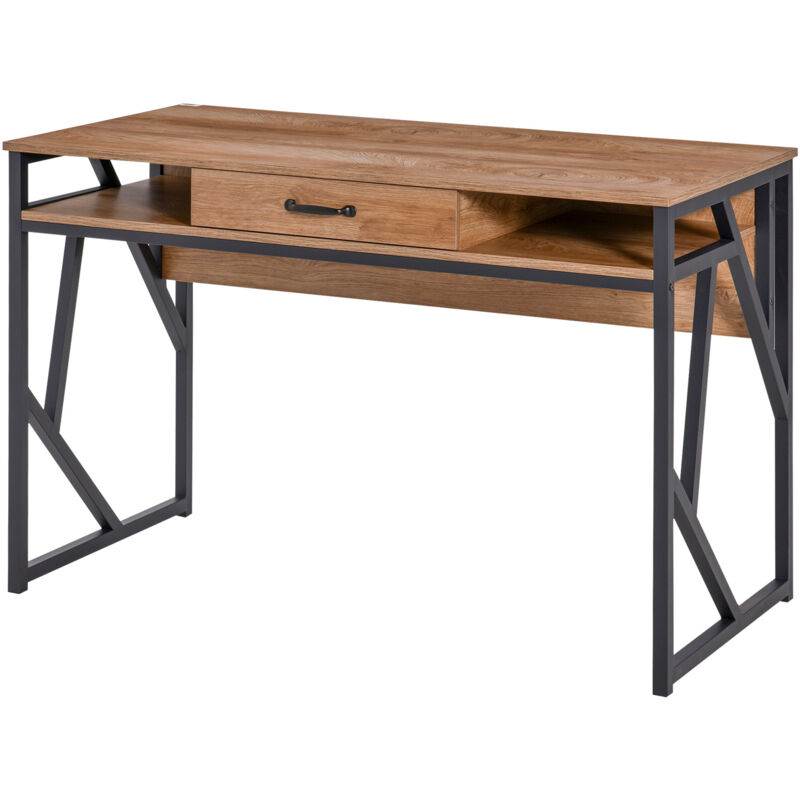 foto del prodotto homcom scrivania stile industriale metallo e mdf mensole e cassetto 120x60x76cm