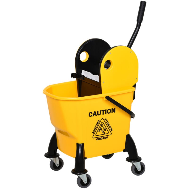 foto del prodotto homcom secchio lavapavimenti con strizzatore professionale e 4 ruote giallo