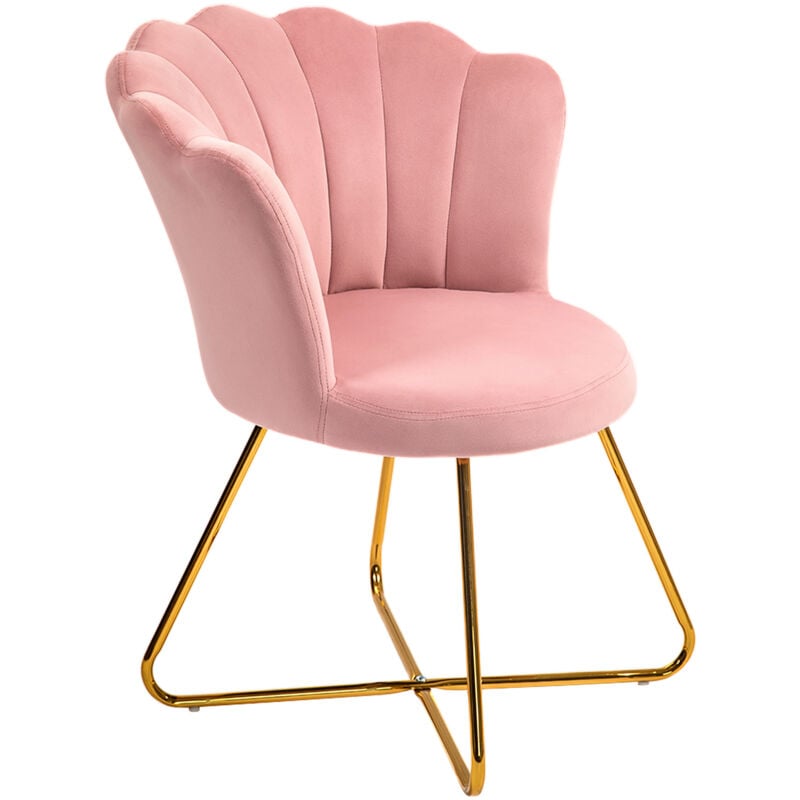 foto del prodotto homcom sedia imbottita ergonomica con schienale a petalo vellutato rosa e oro