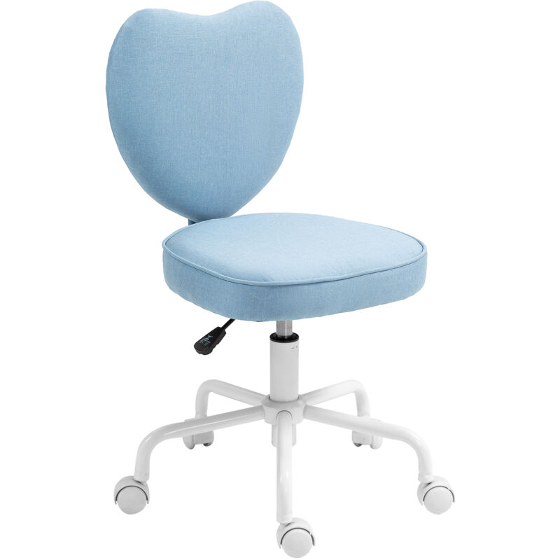 foto del prodotto homcom sedia per studio a forma di cuore con 5 rotelle in tessuto azzurro
