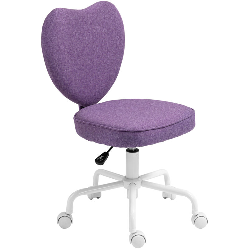 foto del prodotto homcom sedia per studio a forma di cuore con 5 rotelle in tessuto viola